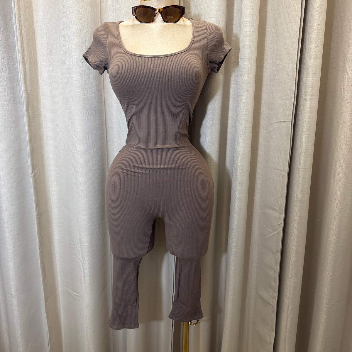 Short sleeve Capri Romper-Mocha