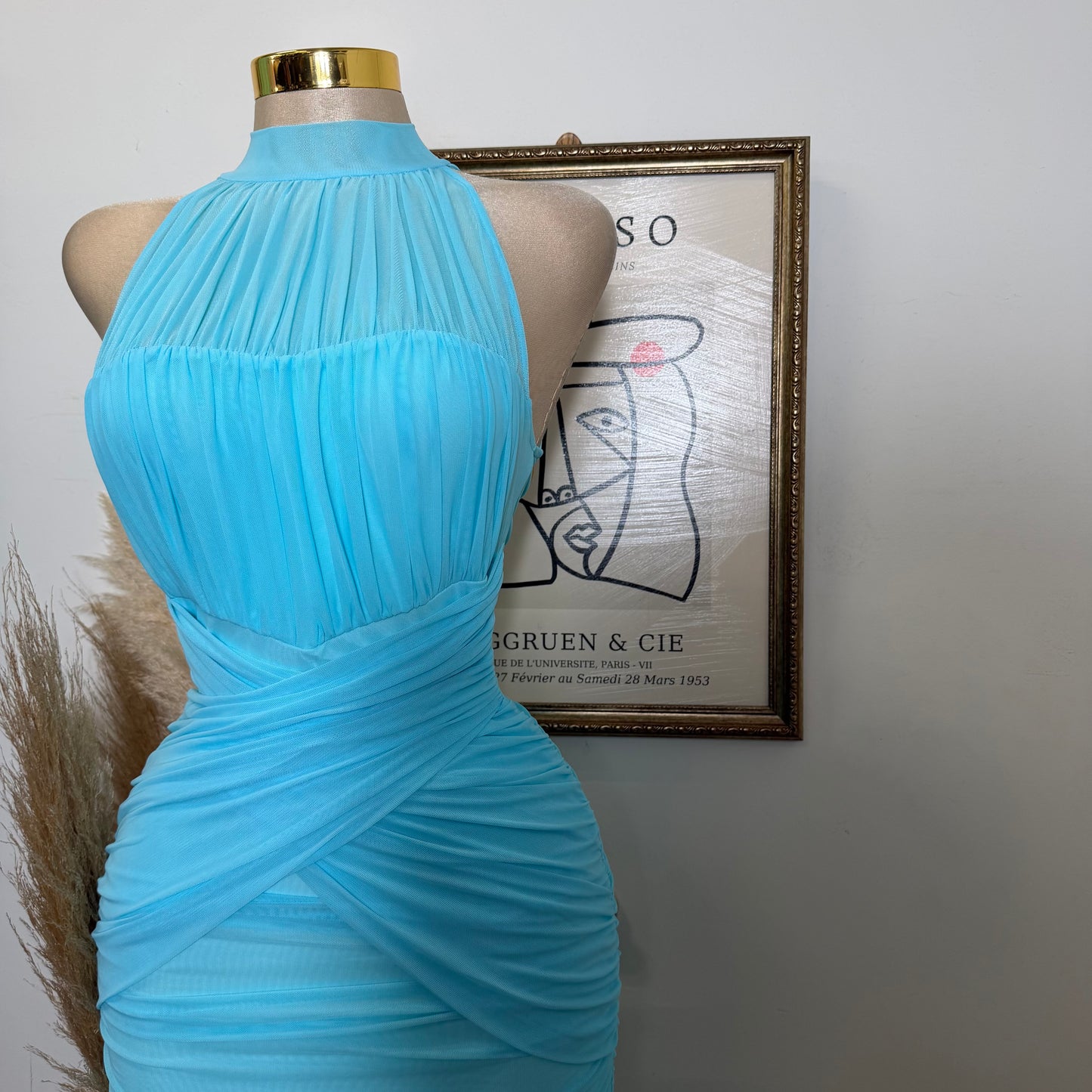 Mesh Sleeveless Dress-Baby Blue
