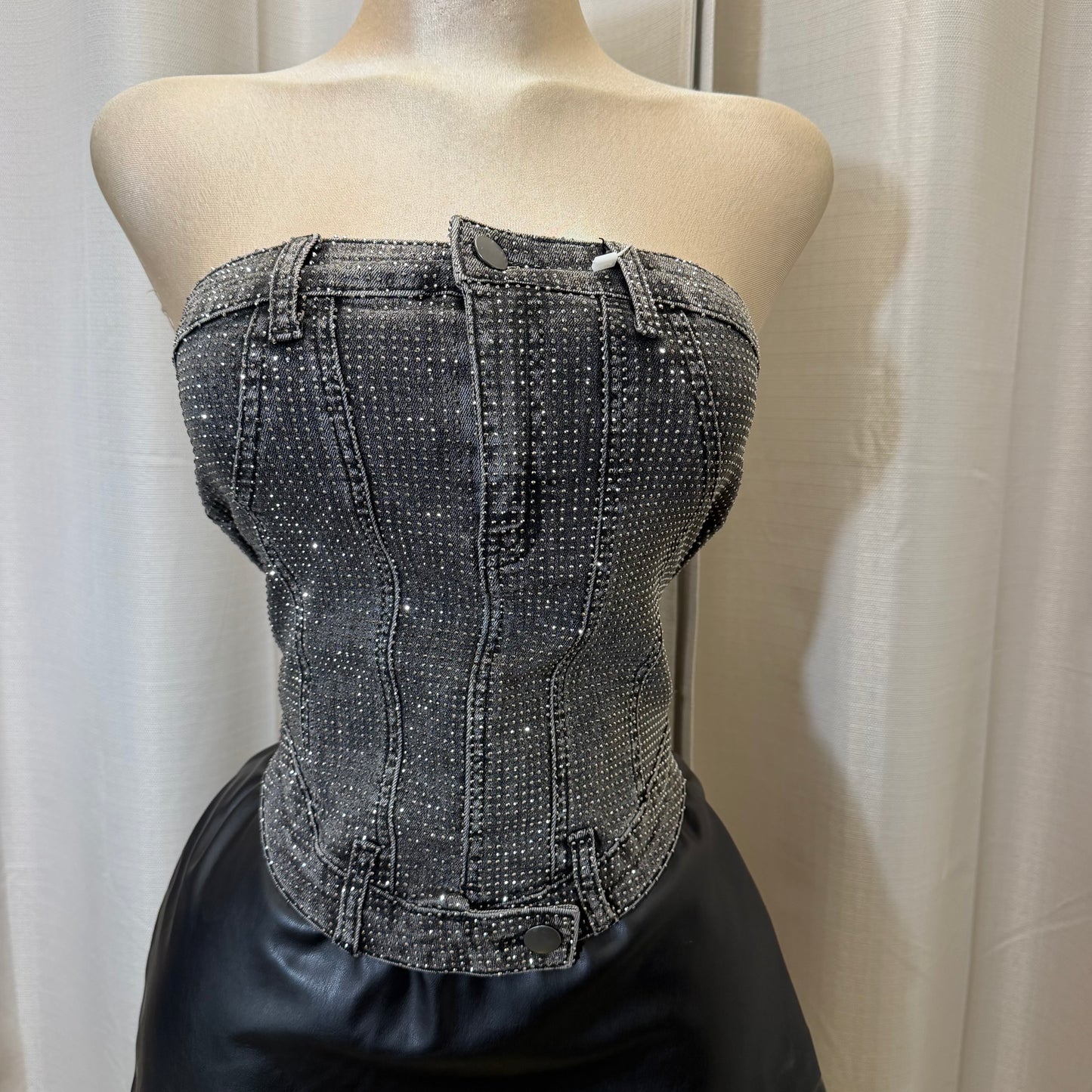 Rhinestone corset Denim Top-blacks