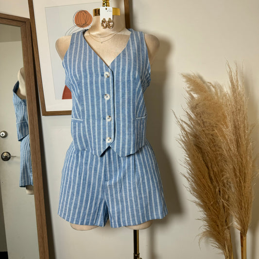 DTF Linen Short Set-Blue