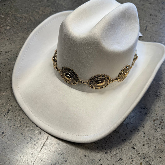 white Hat With Gold Chain-White