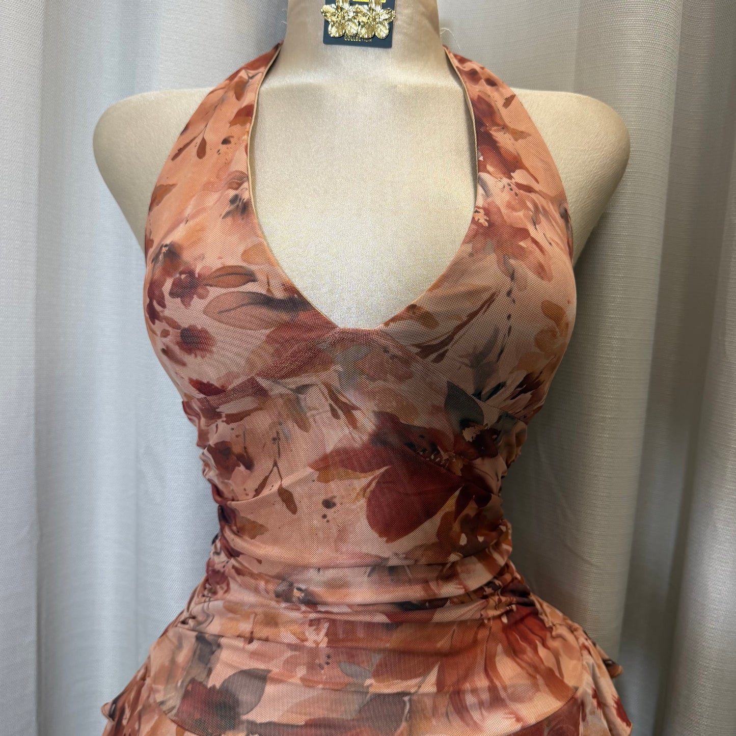 Halter flower Flare Dress- Orange