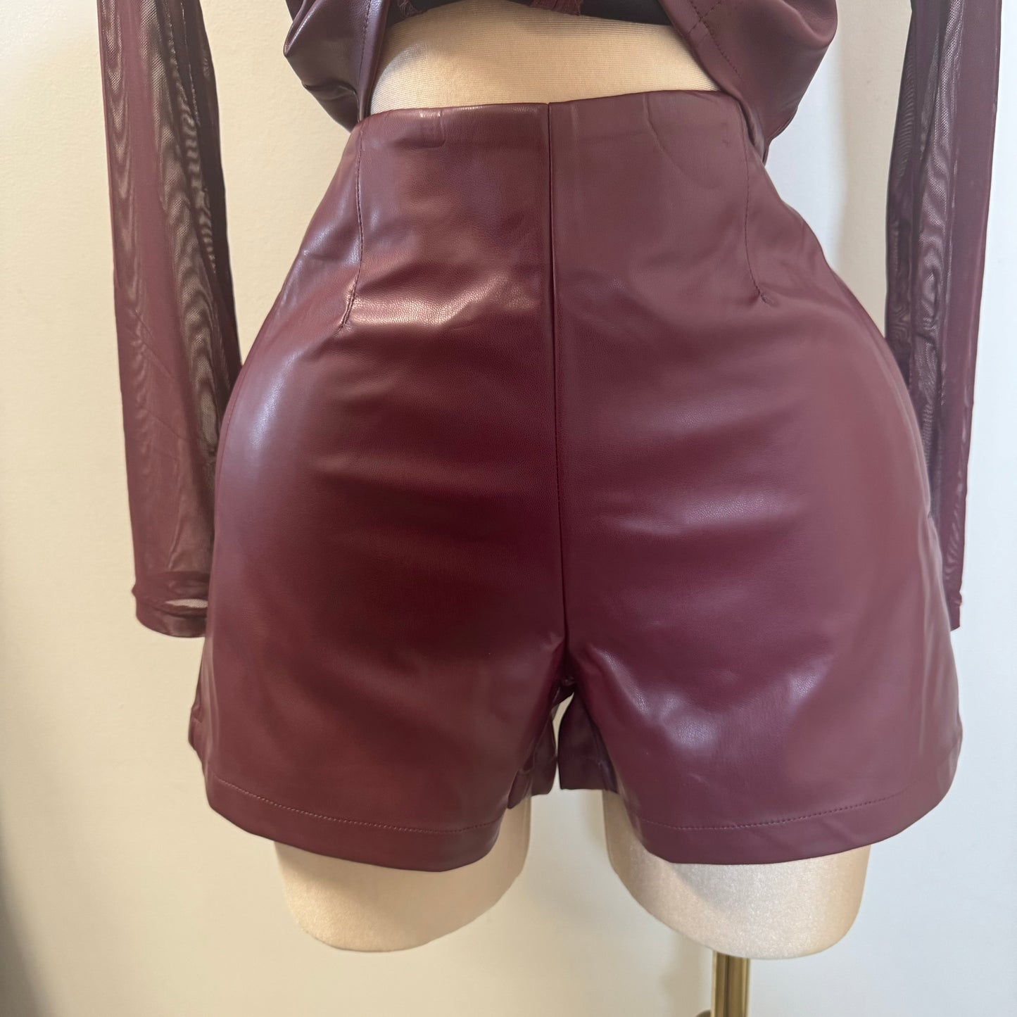 Kezia Leather Shorts-Burgundy