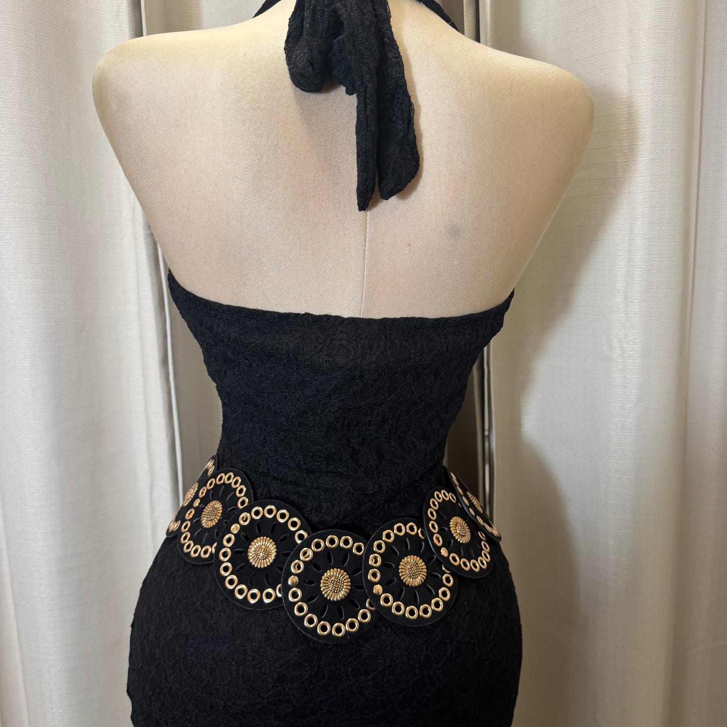 Halter Lace Midi Dress-Black