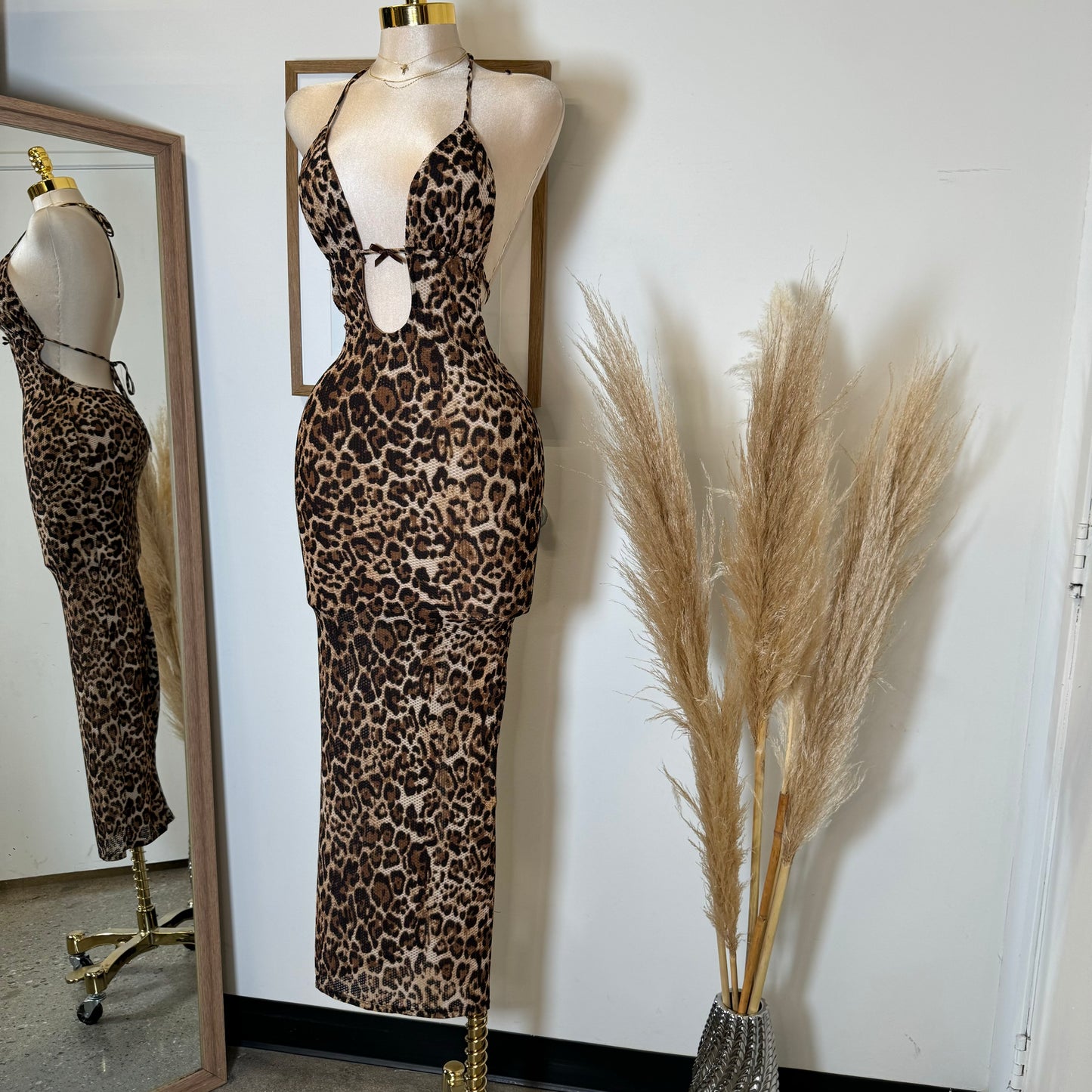 Cheetah Open back Maxi Dress-cheetah