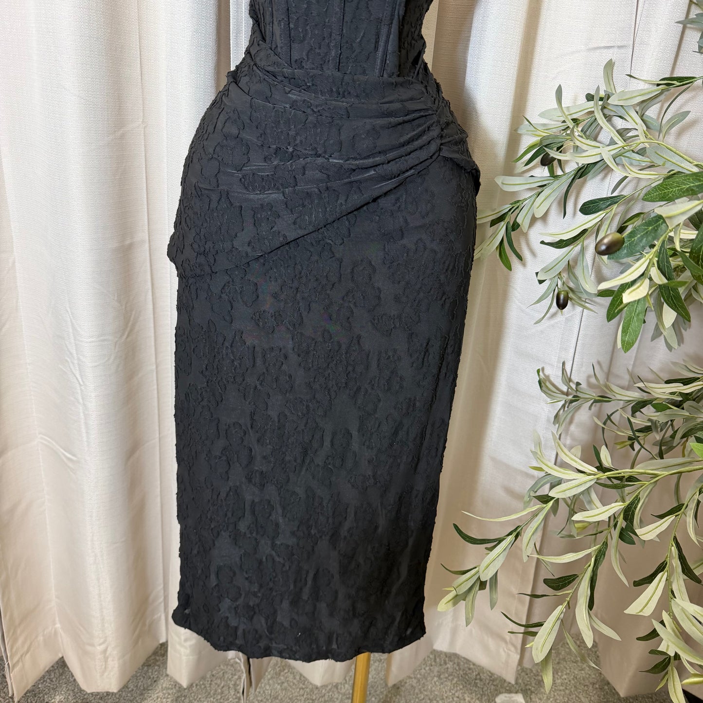PL-Floral Jacquard Midi Dress-black