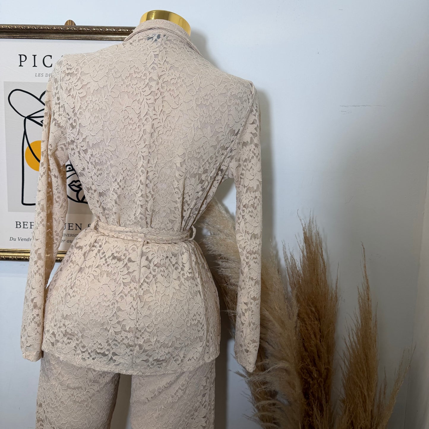 Lace blazer Pant Set -Beige