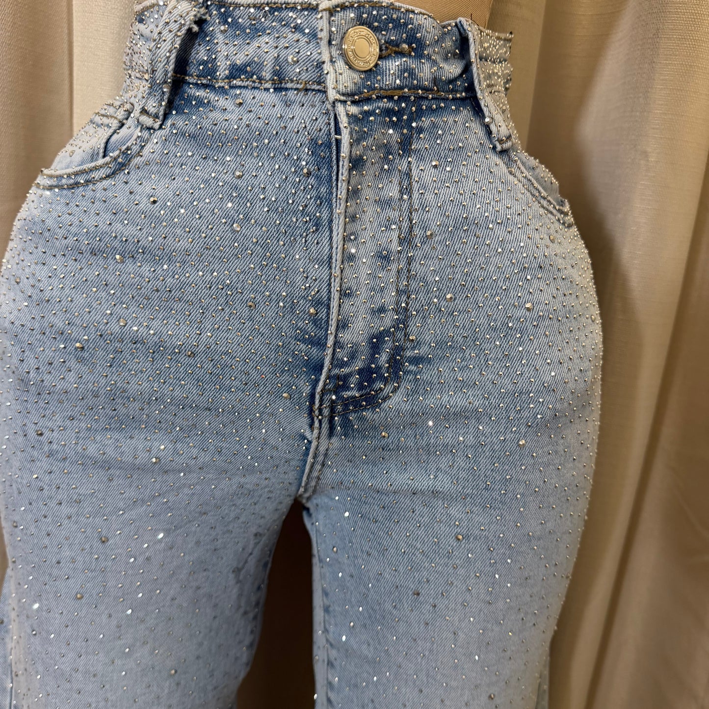 All eyes of me Rhinestones Jeans-Blue