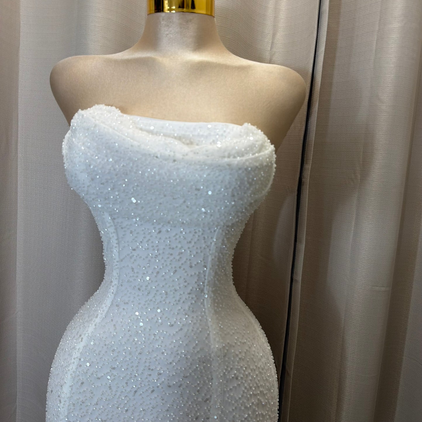 Embellished Bead Bandeau Cowl Neck Tube Maxi Dress-White