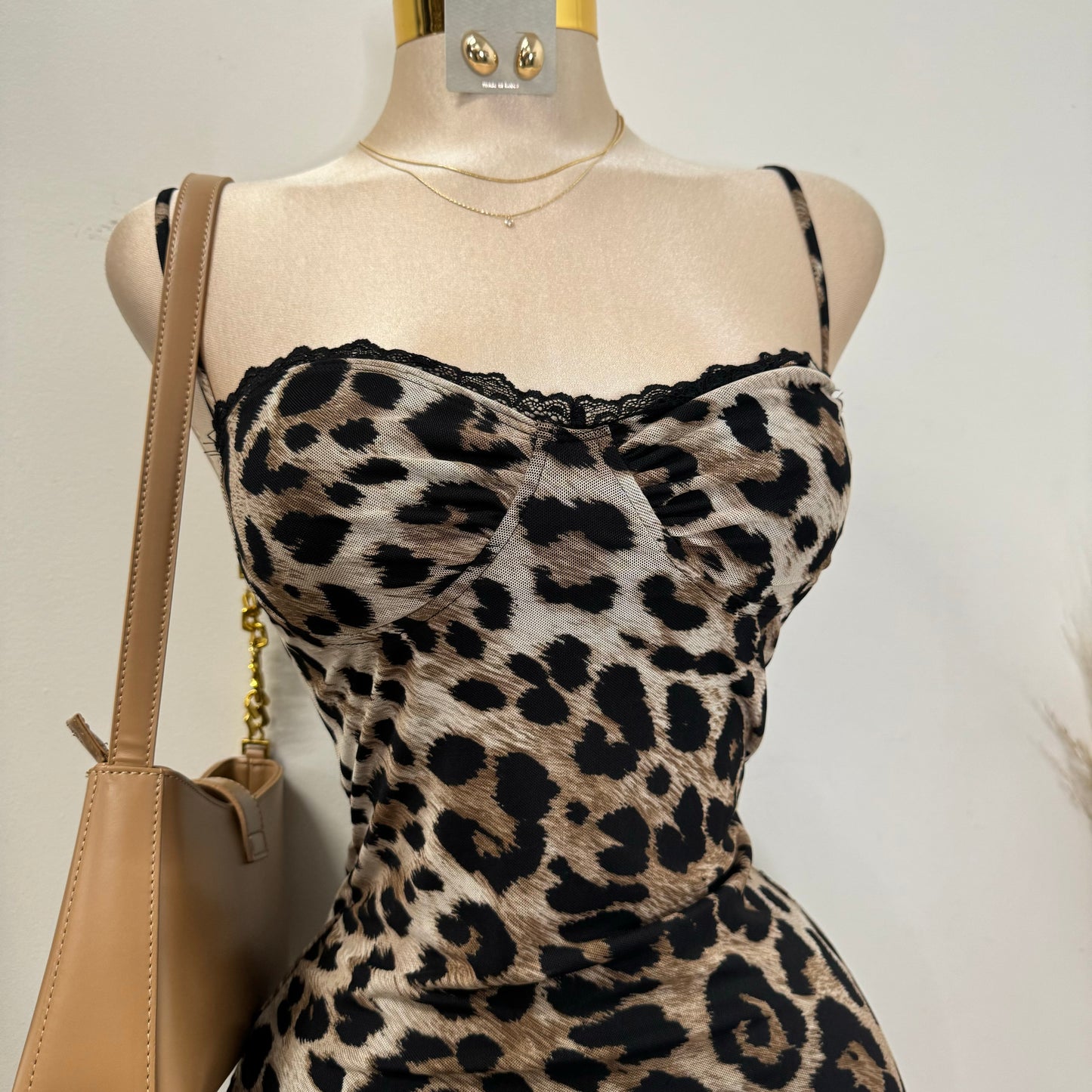 Mesh  Animal Printed Maxi Dress-Brown/Black