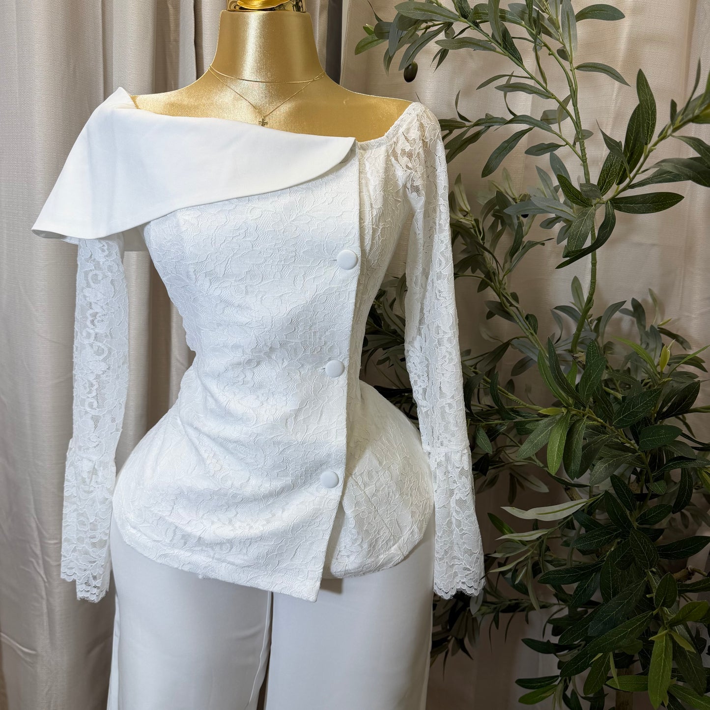 Double-Breasted Blazer Pant Set -White