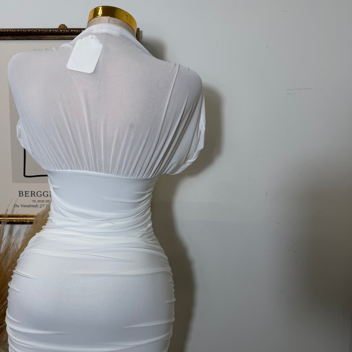Mesh & Knit Mix Long Dress-Ivory