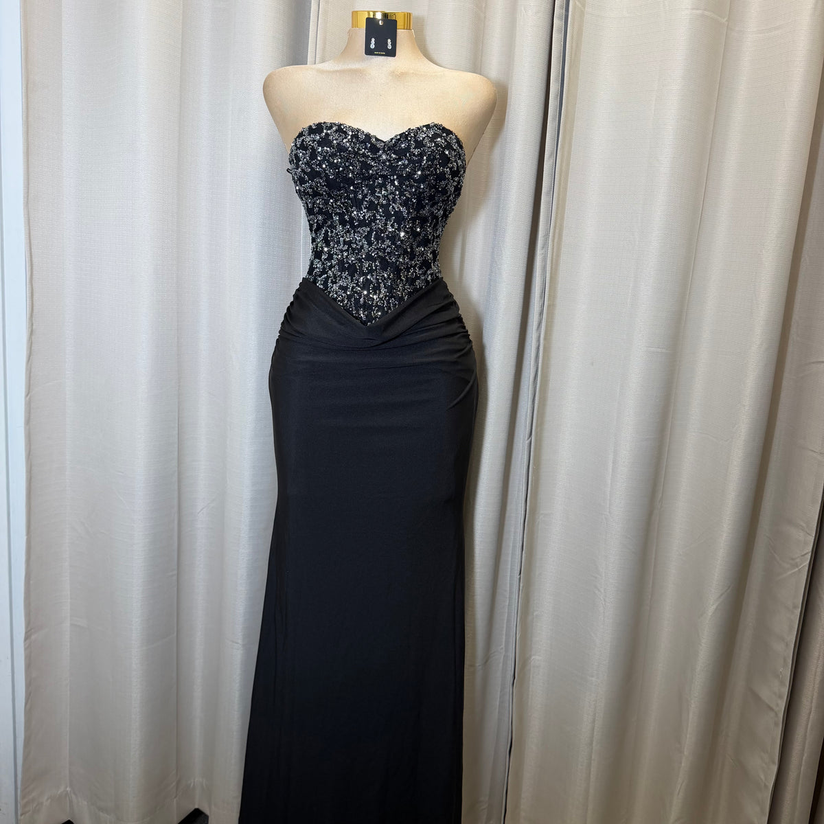 Sequin Lace with knit satin Dress-Black