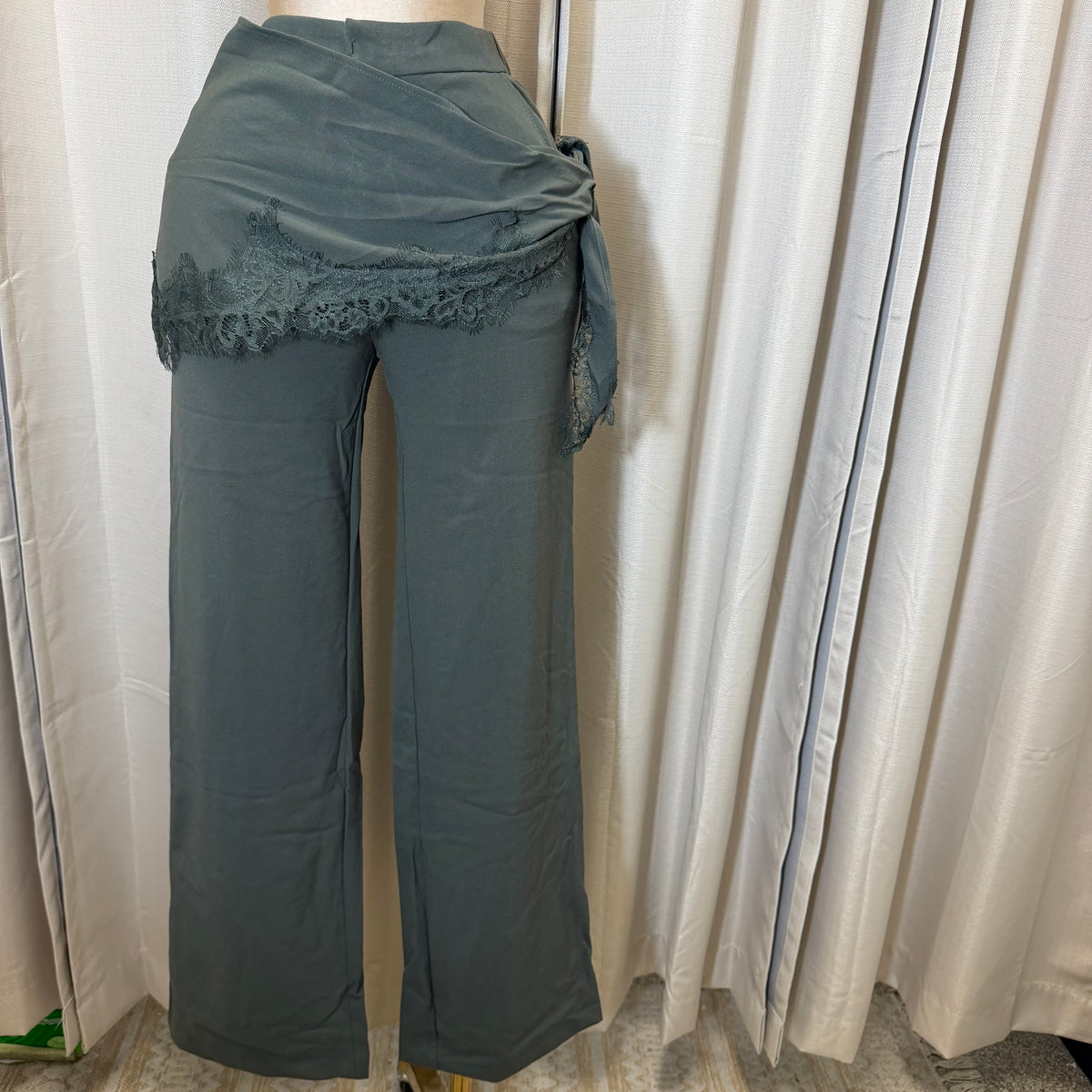 Dressy pant With scarf detail-Olive Green