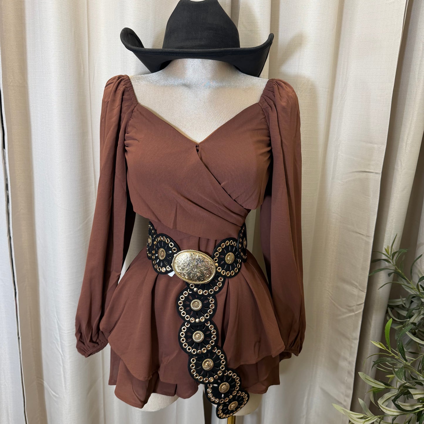 Long sleeve Romper-Brown