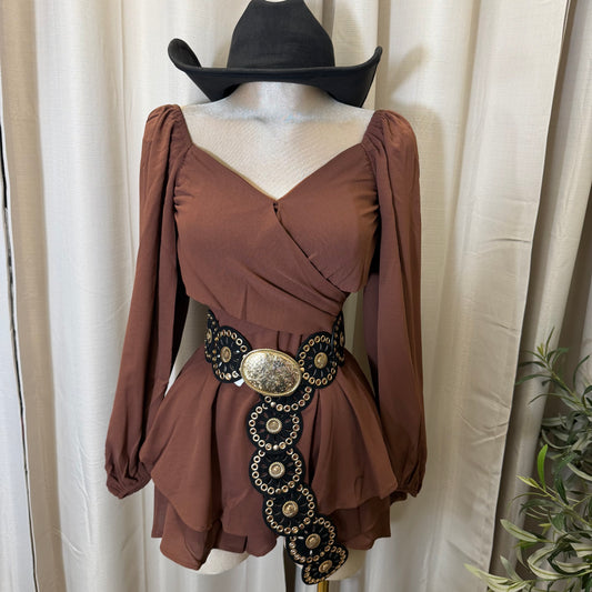 Long sleeve Romper-Brown