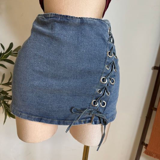 Lace up Skirt-Blue
