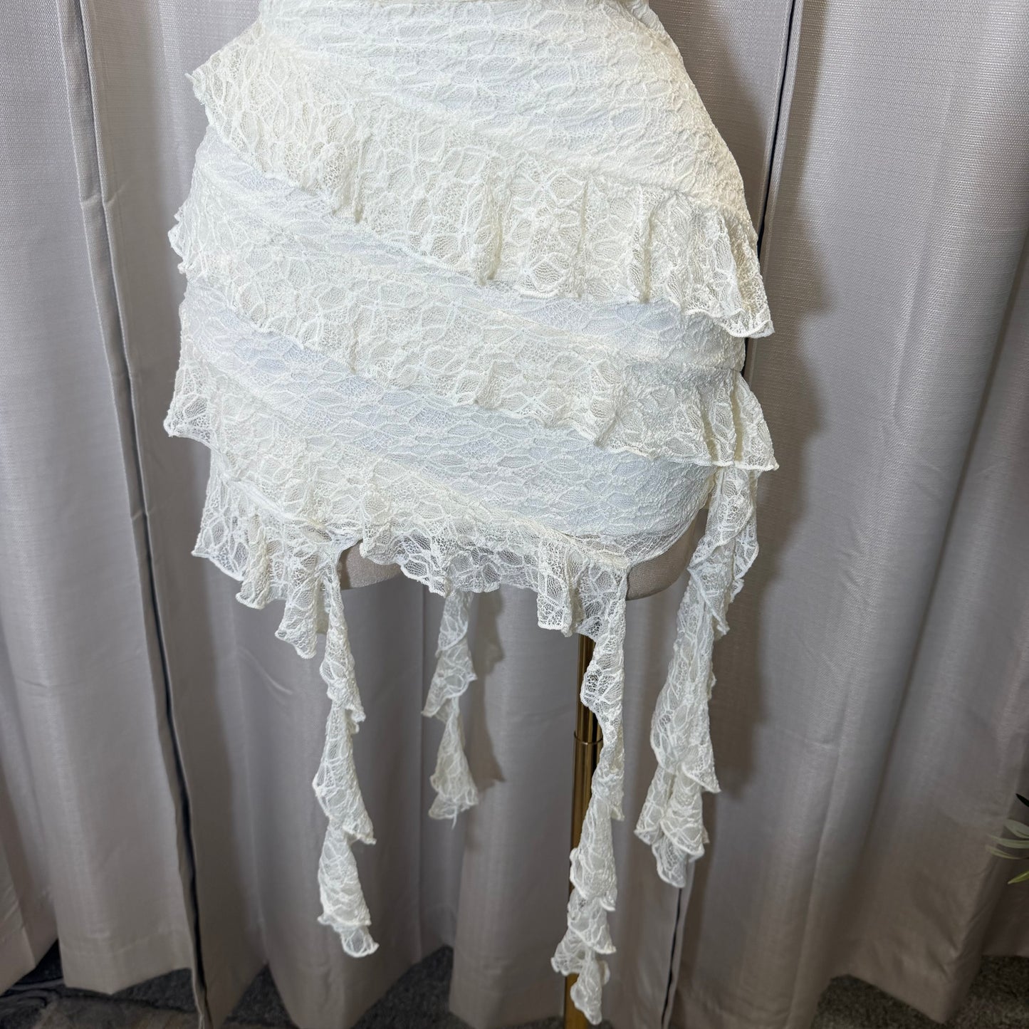 Halter lace mini dress with layered skirt-Ivory
