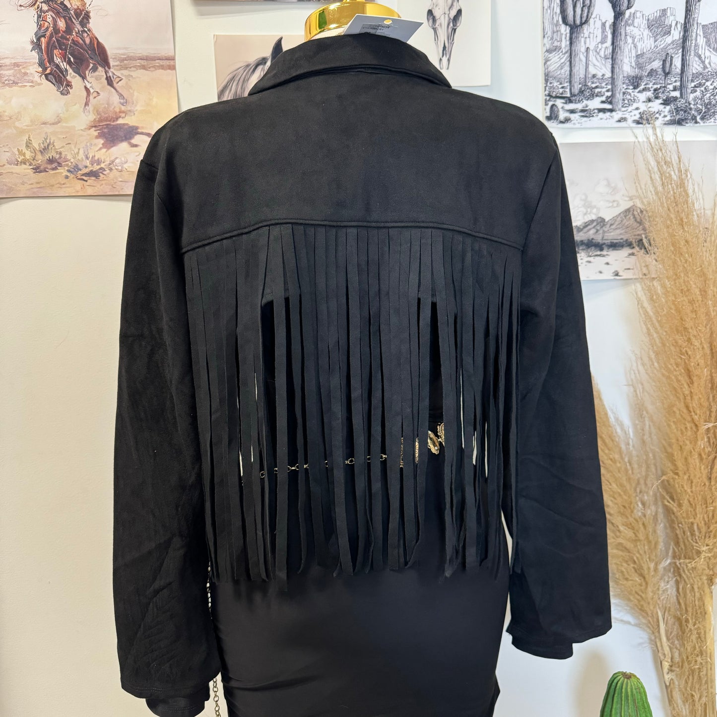 Fringe Suede Western Jacket -Black