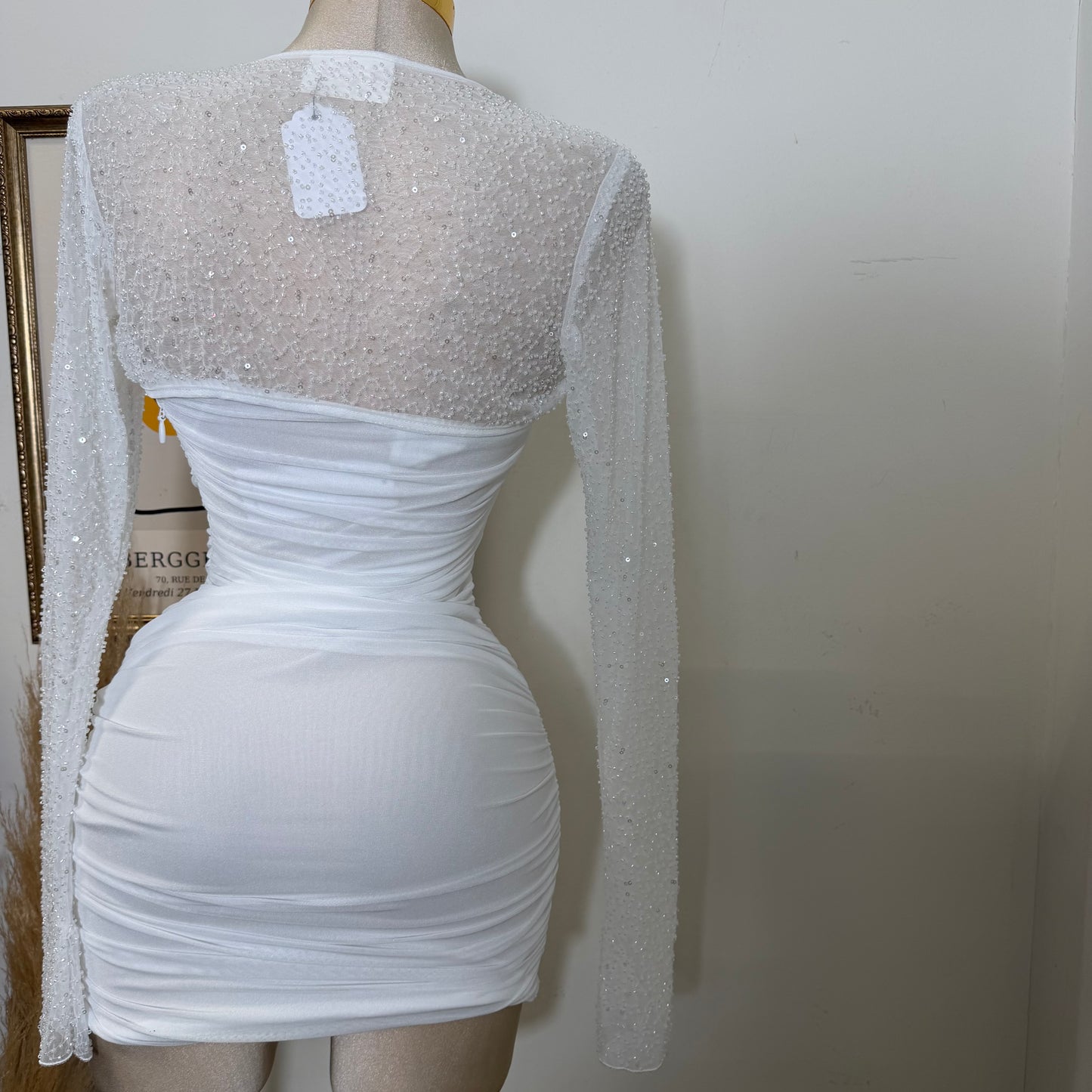 Power Mesh With Beads Bolero-White