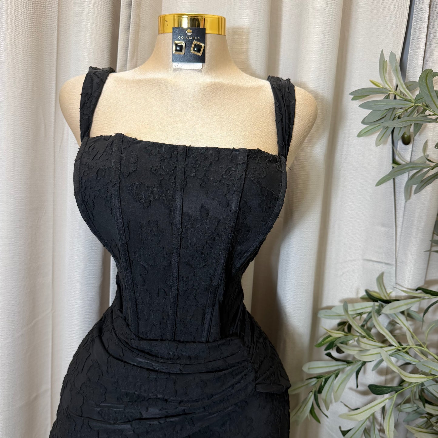 PL-Floral Jacquard Midi Dress-black