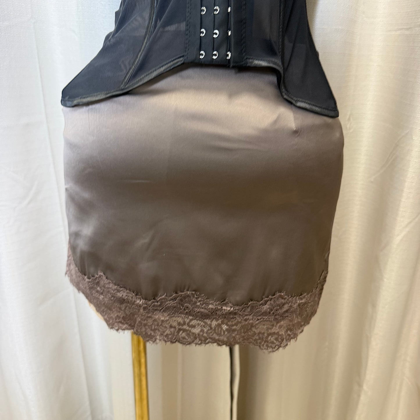 Satin Mini skirt with Lace Detail -brown