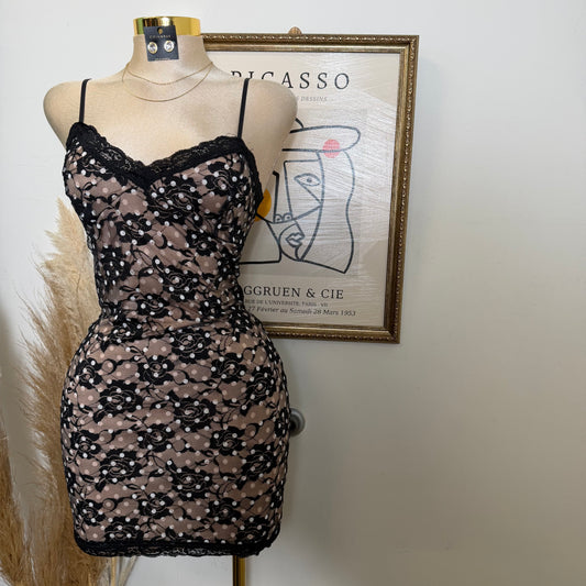 Polka Dot Lace Mini Dress-Black