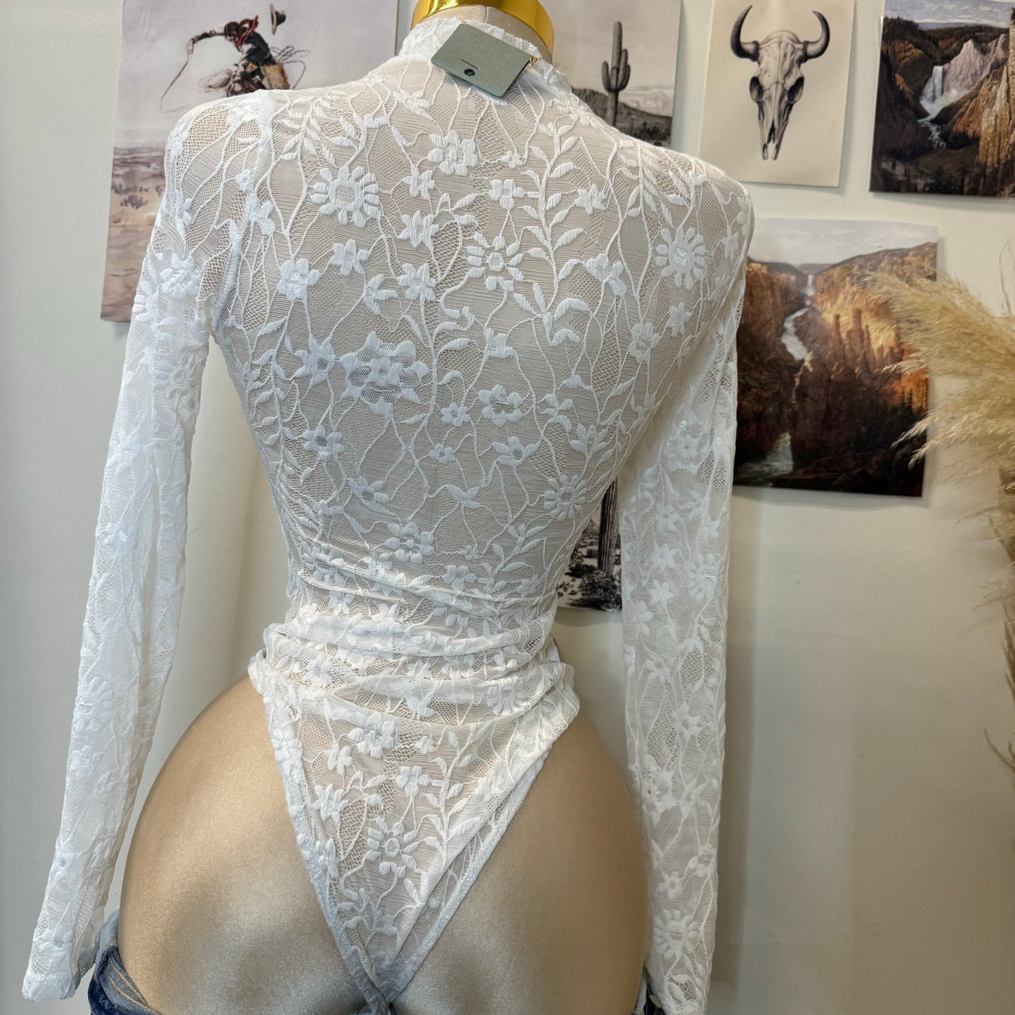 Flower Lace Bodysuit-White