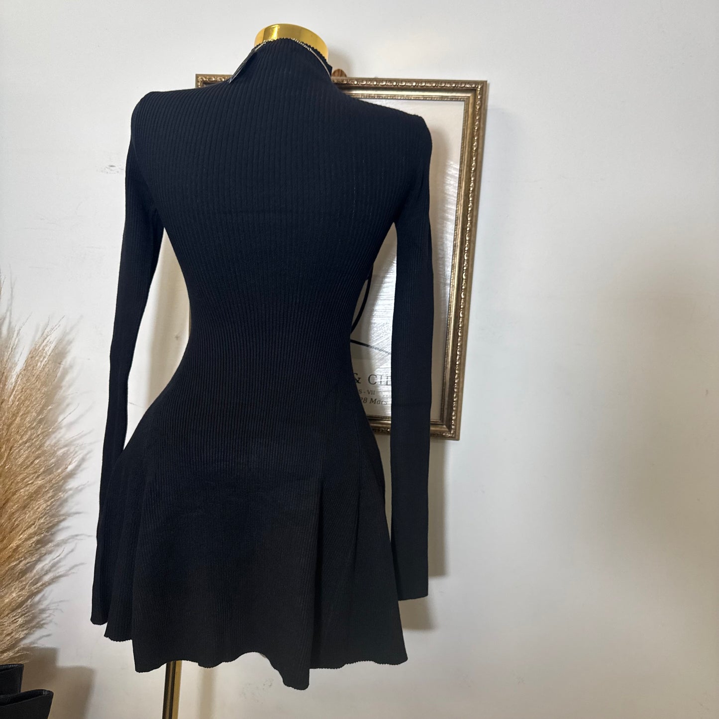 Long Sleeve Sweater Dress-Black