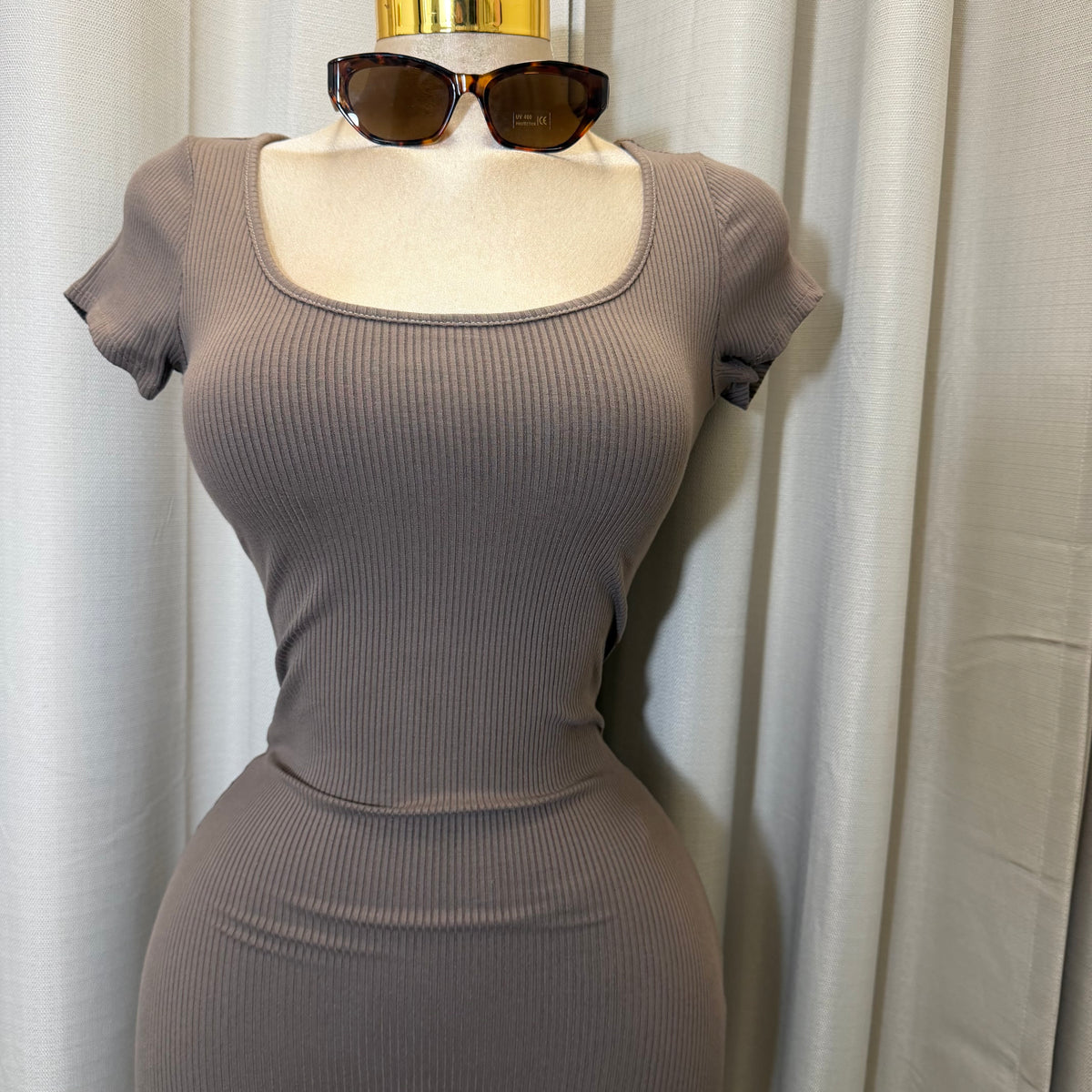 Short sleeve Capri Romper-Mocha