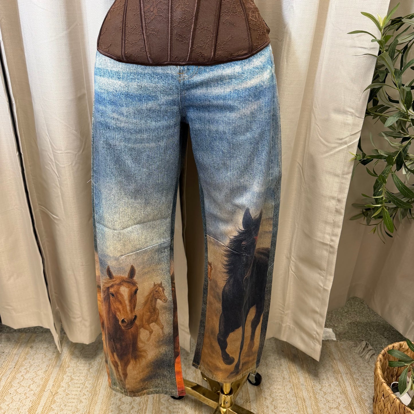 Horse Print Barrel Jeans -Horse