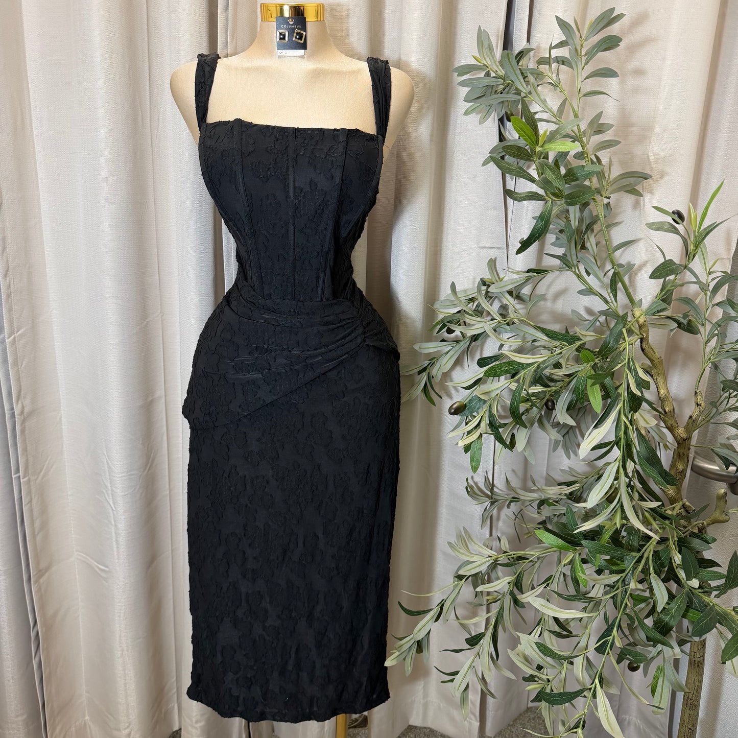 PL-Floral Jacquard Midi Dress-black