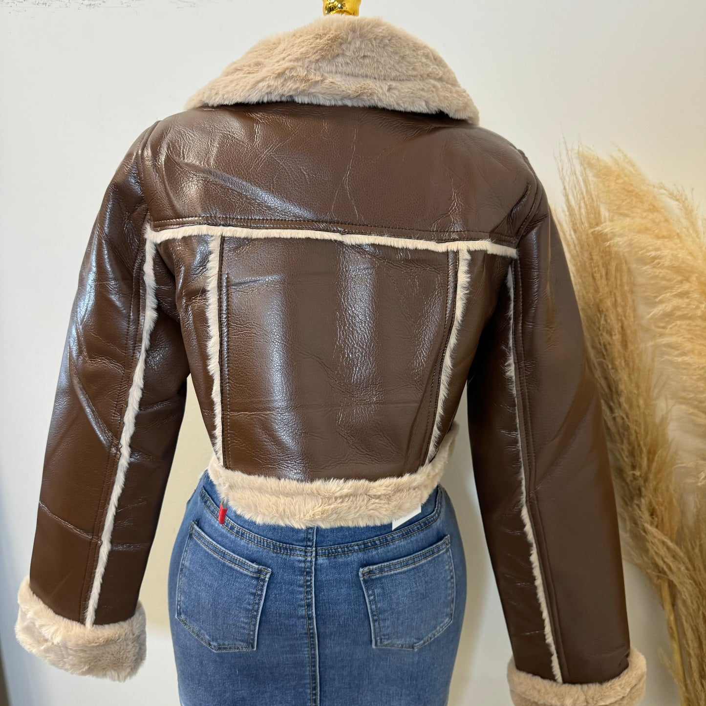 Chicago Cropped Leather Jacket -Brown