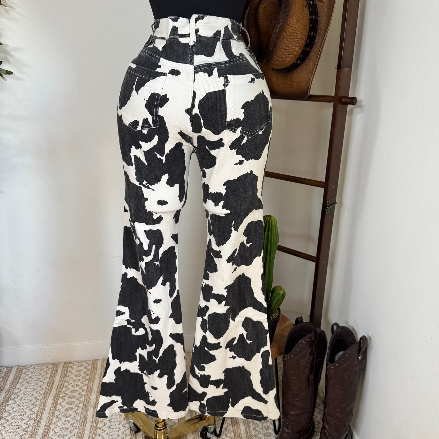 Cow Print Flare Pants-Cow Print