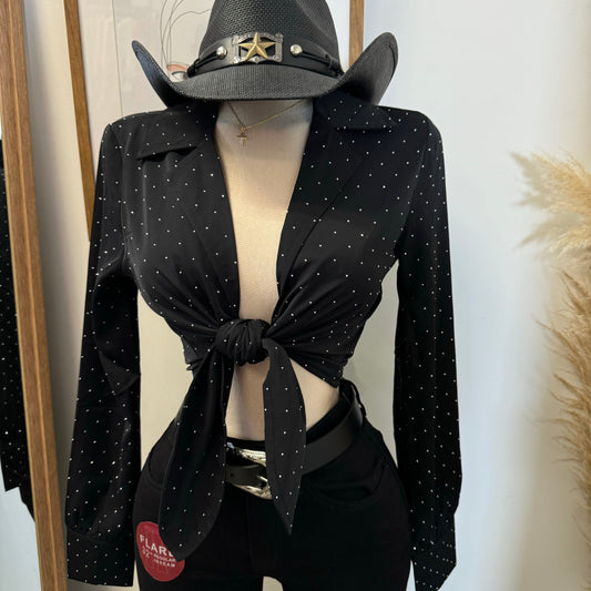 Toreada Rhinestone Top-Black