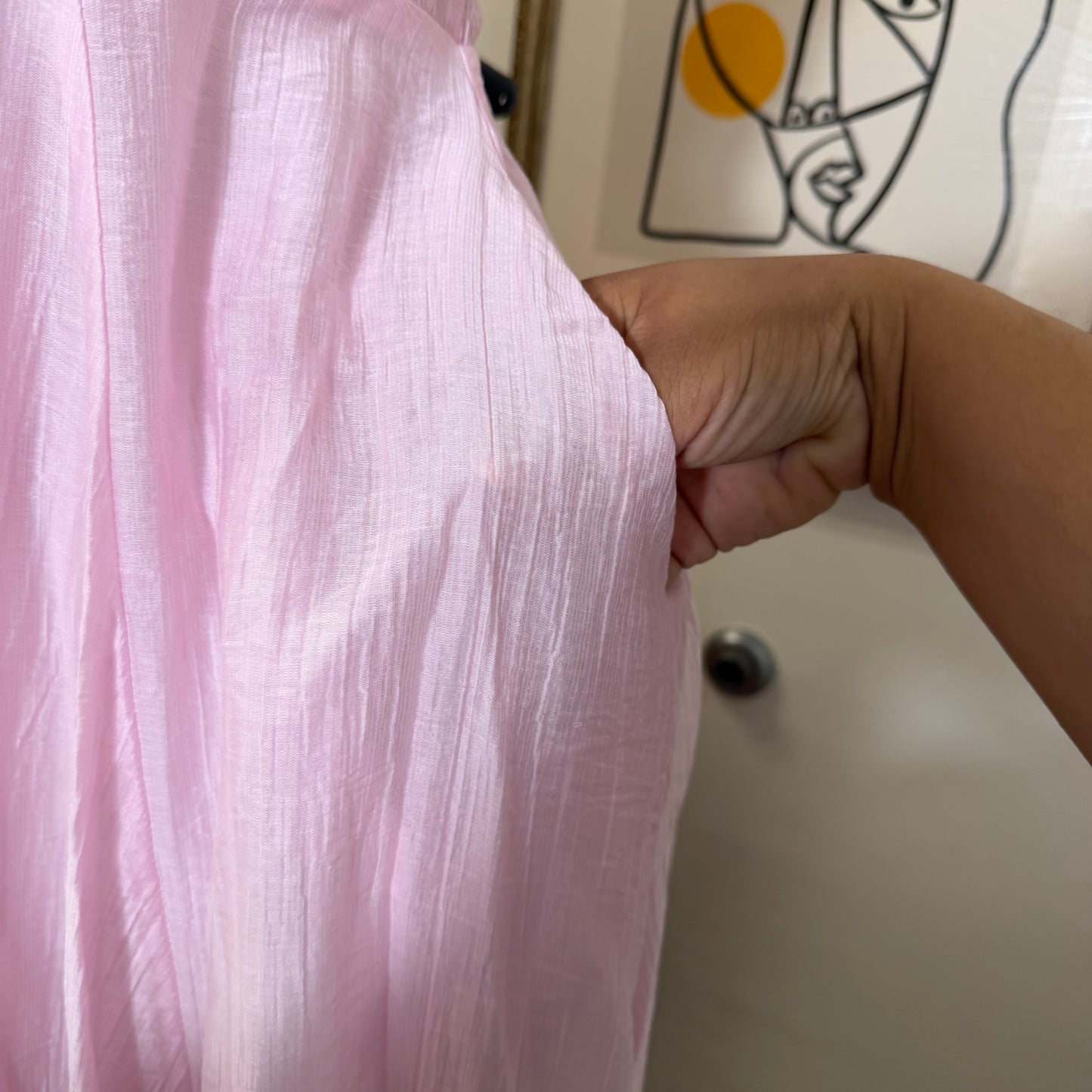 Square Neck Midi Dress-Pink