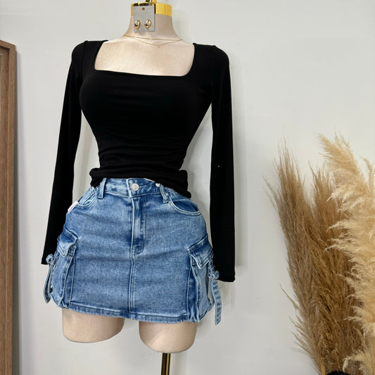 90398 Cargo Mini Skirt-Light Wash