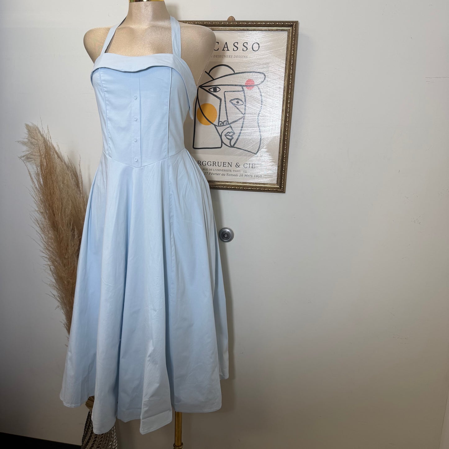 Halter Flate Midi Dress-Blue