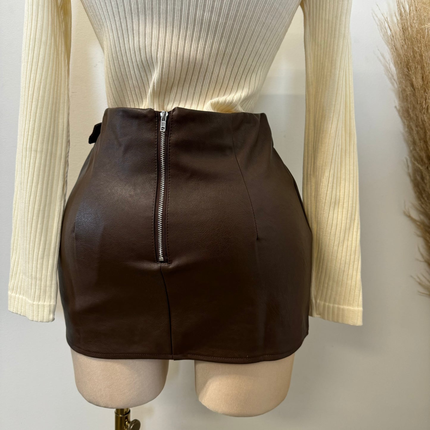 Leather Skirt-Brown