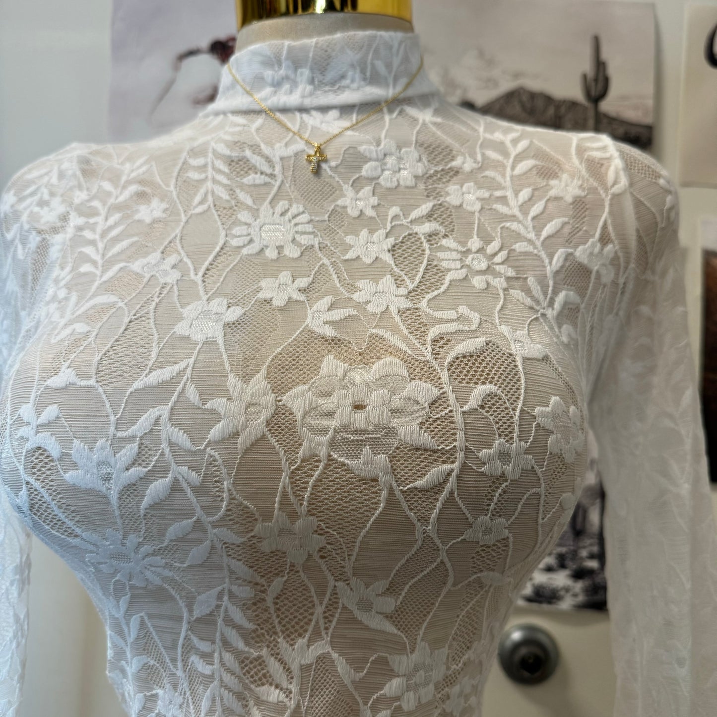 Flower Lace Bodysuit-White