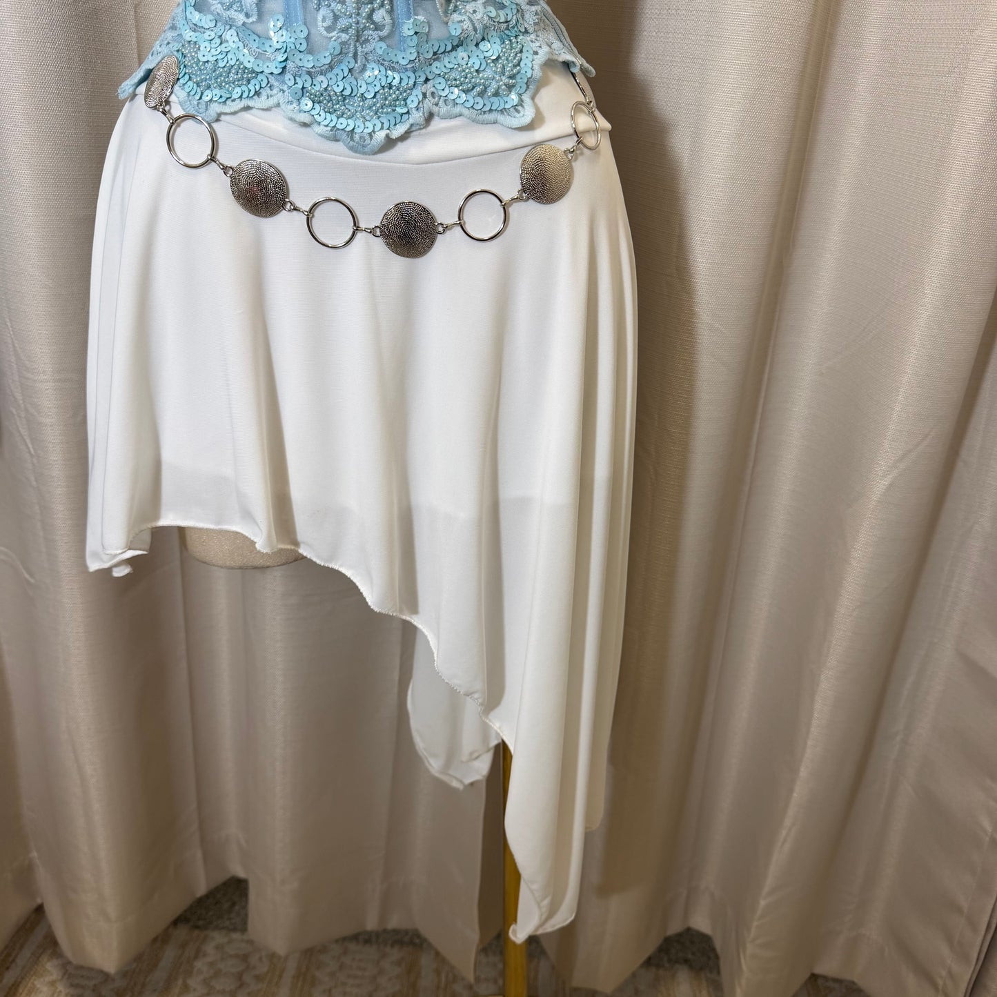 Belted Asymmetrical Midi Skirt-White