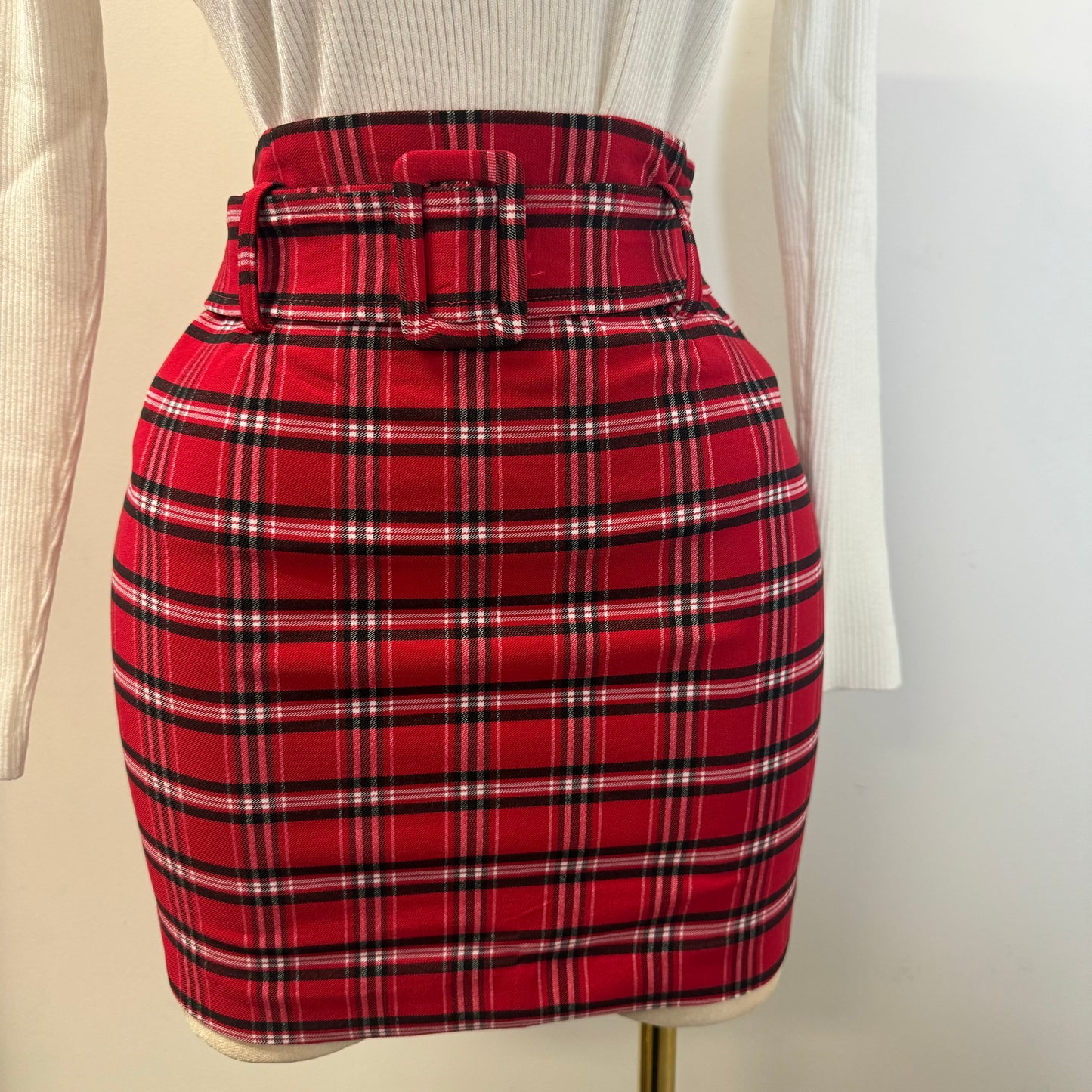 Merry Belt skirt-Multi Red