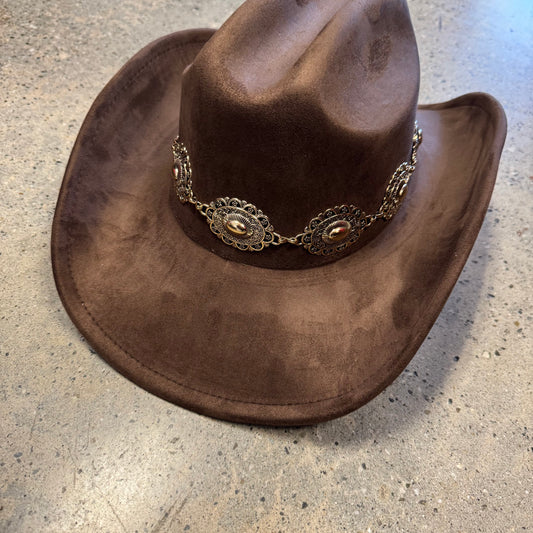 Brown Hat With Gold Chain-Brown
