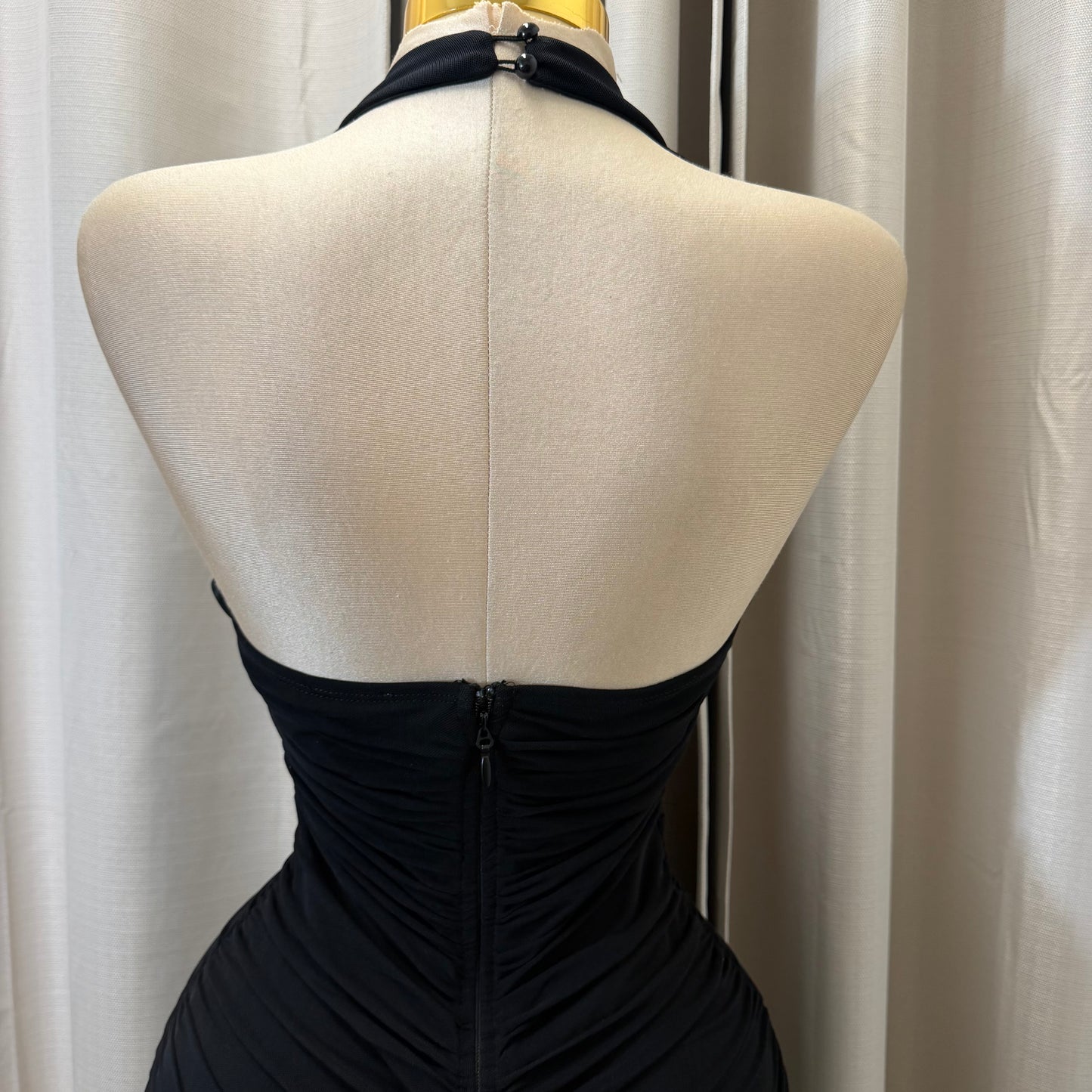 Halter neck midi ruched dress-Black