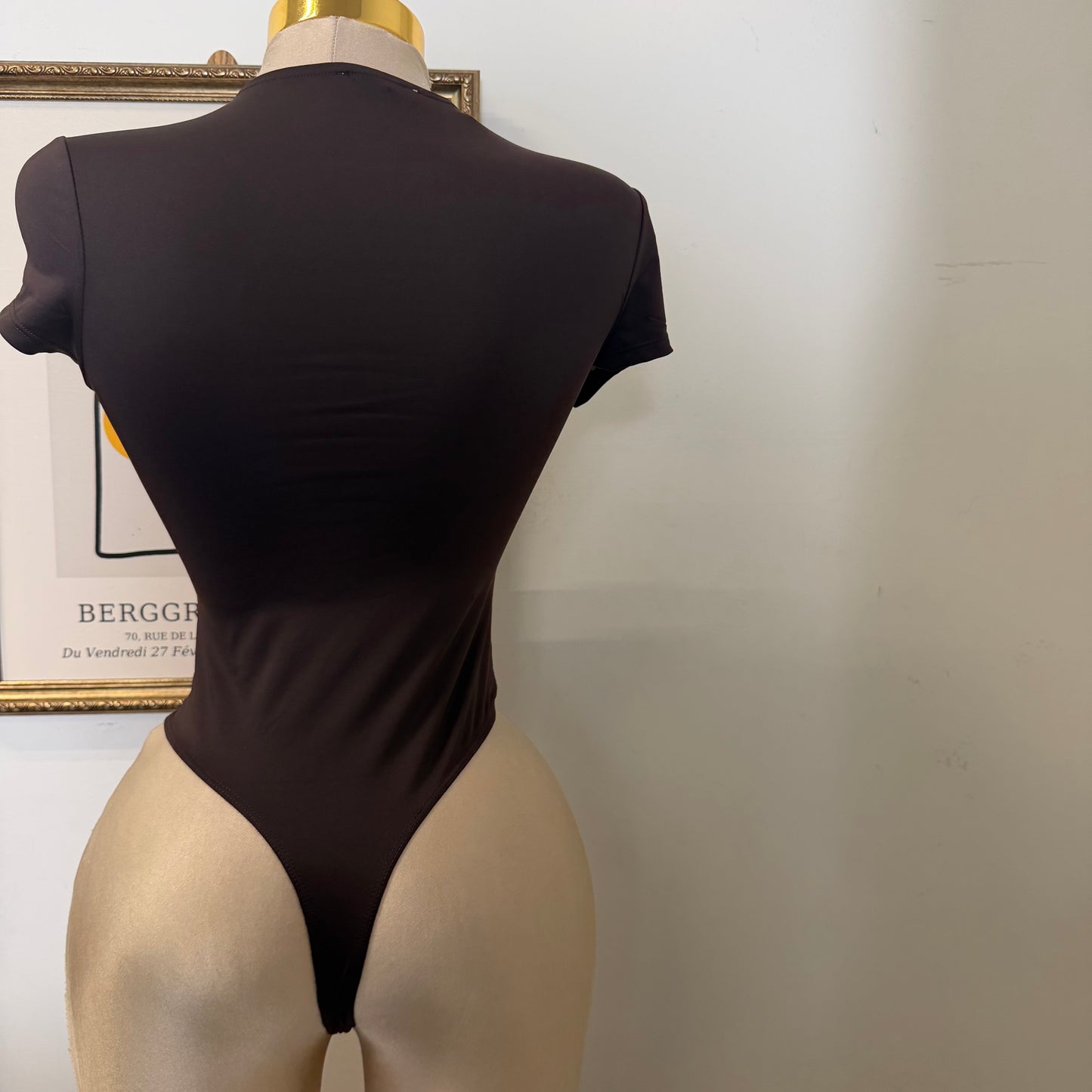 Crew Neck Short Sleeve Bodysuit-Choco