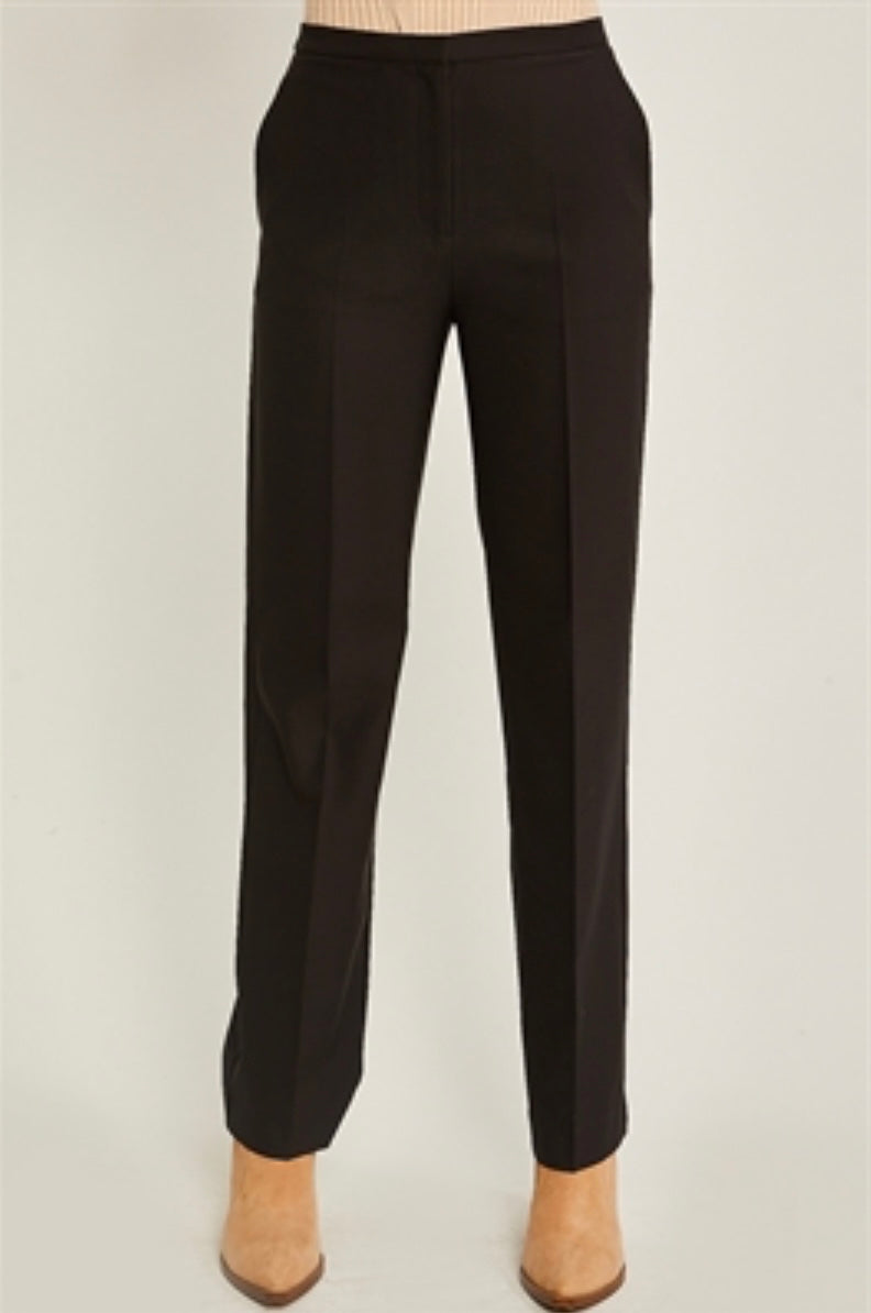 Louise Woven Solid Formal Long Pants-Black