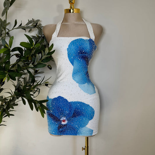 Tropicana Mesh Beads Dress-Blue