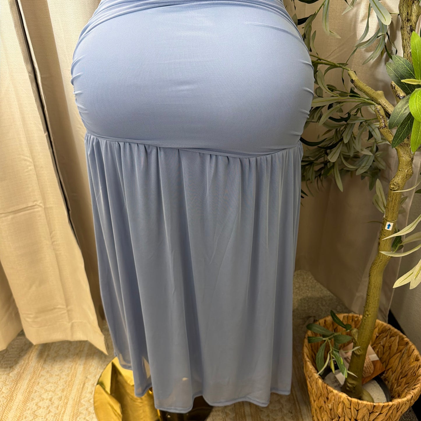 V Neck Mesh Maxi Dress-baby blue
