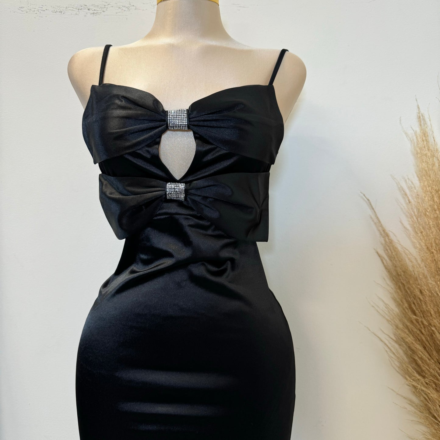 Holiday Satin Bow Dress-Black