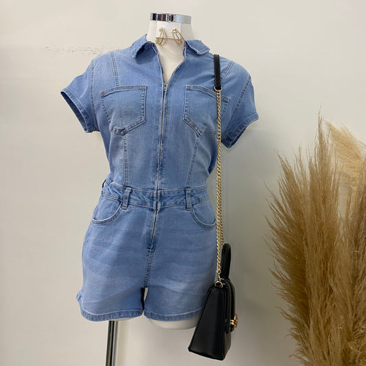 Denim Romper -Light Blue